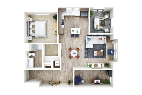 Floor plan for 1 bed, 1 bath, 1078 sqft